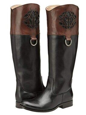 Vintage Frye Melissa monogram logo two-tone leather equestrian riding boots
